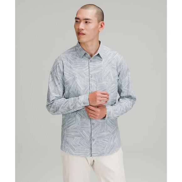 Lululemon Gray Button Up Airing Easy Long Sleeve Shirt Ventlight Mesh Shirt Sz L - Picture 1 of 6